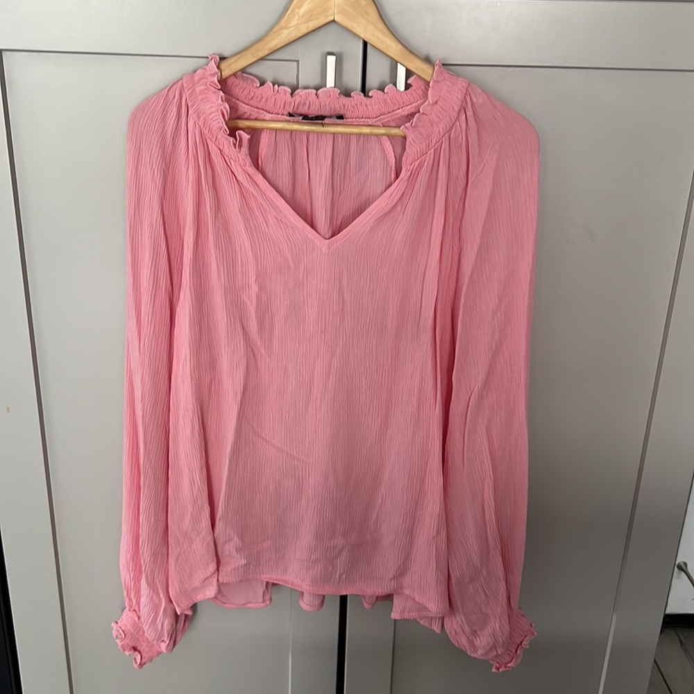 Sanctuary Casual Long Sleeves V Neck Elastic Wrist Barbie Pink Cute Large L